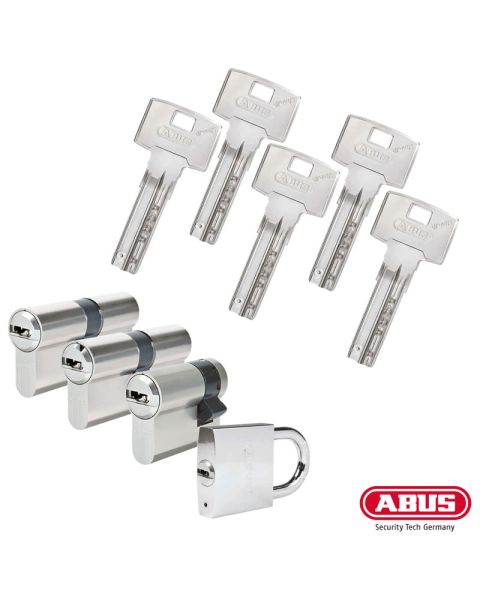 ABUS Bravus 3000 Schließzylinder Set | Bestehend aus 3 Profilzylinder & 1 Halbzylinder & 1 Hangschloss
