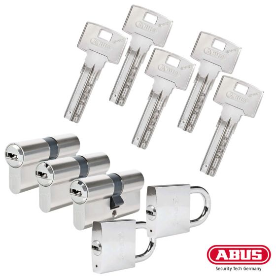 ABUS Bravus 3000 Schließzylinder Set | Bestehend aus 3 Profilzylinder & 2 Vorhangschlösser