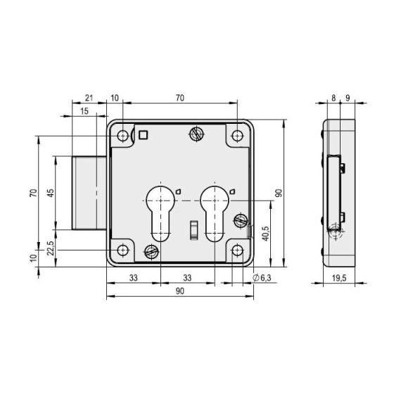 Kastenschloss mit 2 Zylinderlochungen