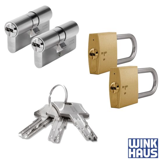 WINKHAUS keyTec N-tra 4er Set | 2 Profilzylinder & 2 Vorhängeschlösser