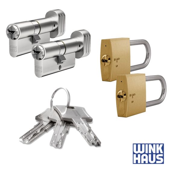 WINKHAUS keyTec N-tra 4er Set | 2 Knaufzylinder & 2 Vorhängeschlösser